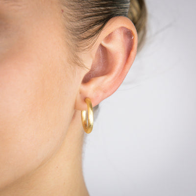 Sterling Silver Gold Plated Textured 15mm 3/4th Hoop Earrings