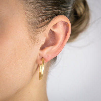 Sterling Silver Gold Plated Textured 20mm 3/4th Hoop Earrings