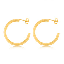 Load image into Gallery viewer, Sterling Silver Gold Plated Textured 25mm 3/4th Hoop Earrings