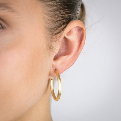 Sterling Silver Gold Plated Textured 25mm 3/4th Hoop Earrings