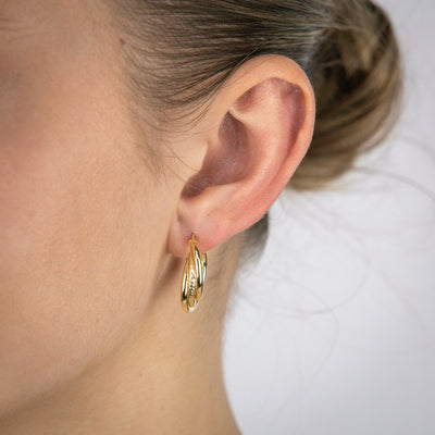Sterling Silver Gold Plated Textured Plain Round Hoop Earrings