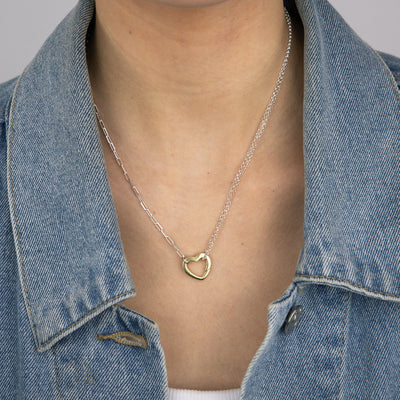 Sterling Silver Gold Plated Heart Pendant On Fancy 45cm Silver Chain