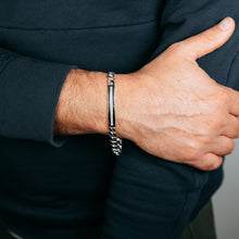 Load image into Gallery viewer, Sterling Silver Four Sides Flat Curb 200 Gauge Patterned ID Plate 20cm Bracelet