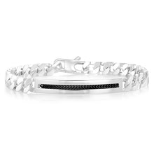Load image into Gallery viewer, Sterling Silver Four Sides Flat Curb 200 Gauge Black Pattered ID Plate 20cm Bracelet