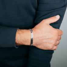 Load image into Gallery viewer, Sterling Silver Four Sides Flat Curb 200 Gauge Black Pattered ID Plate 20cm Bracelet
