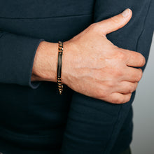 Load image into Gallery viewer, Sterling Silver Gold Plated Flat Curb Black Patterned ID Plate 20cm Bracelet