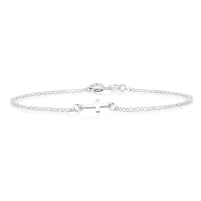 Sterling Silver Plain Cross 19cm Bracelet