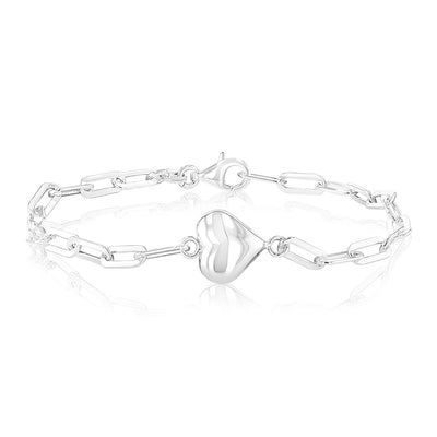 Sterling Silver Heart Paperclip 19cm Bracelet