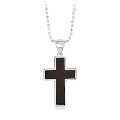 Sterling Silver Onyx Paste Black Cross On 50cm Ball Chain