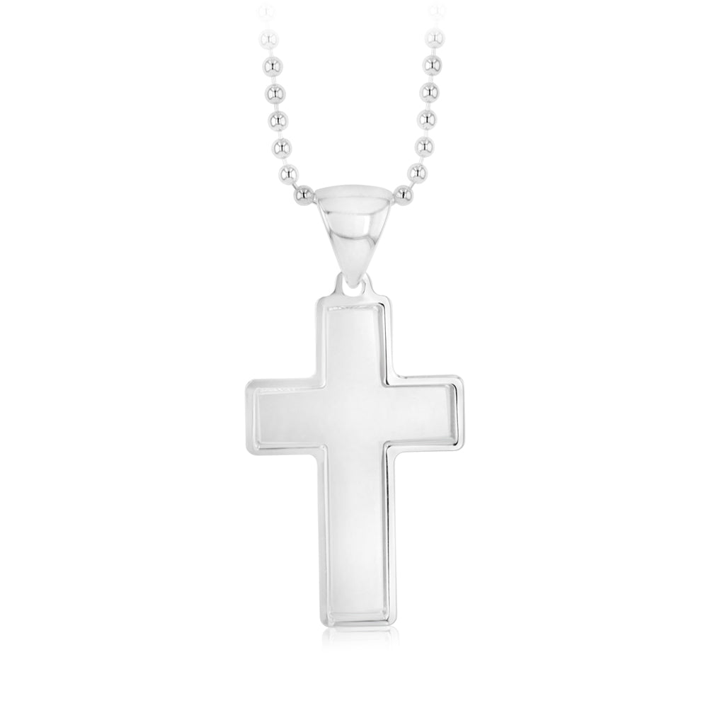 Sterling Silver Agate Paste White Cross On 50cm Ball Chain