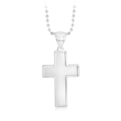 Sterling Silver Agate Paste White Cross On 50cm Ball Chain