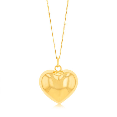 Sterling Silver Gold Plated Puffed Heart Pendant