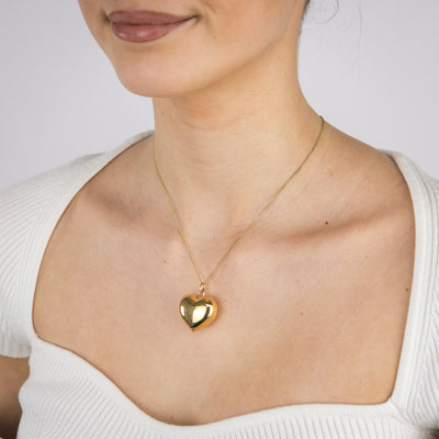 Sterling Silver Gold Plated Puffed Heart Pendant