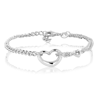 Sterling Silver Two Hearts 17+2cm Bracelet