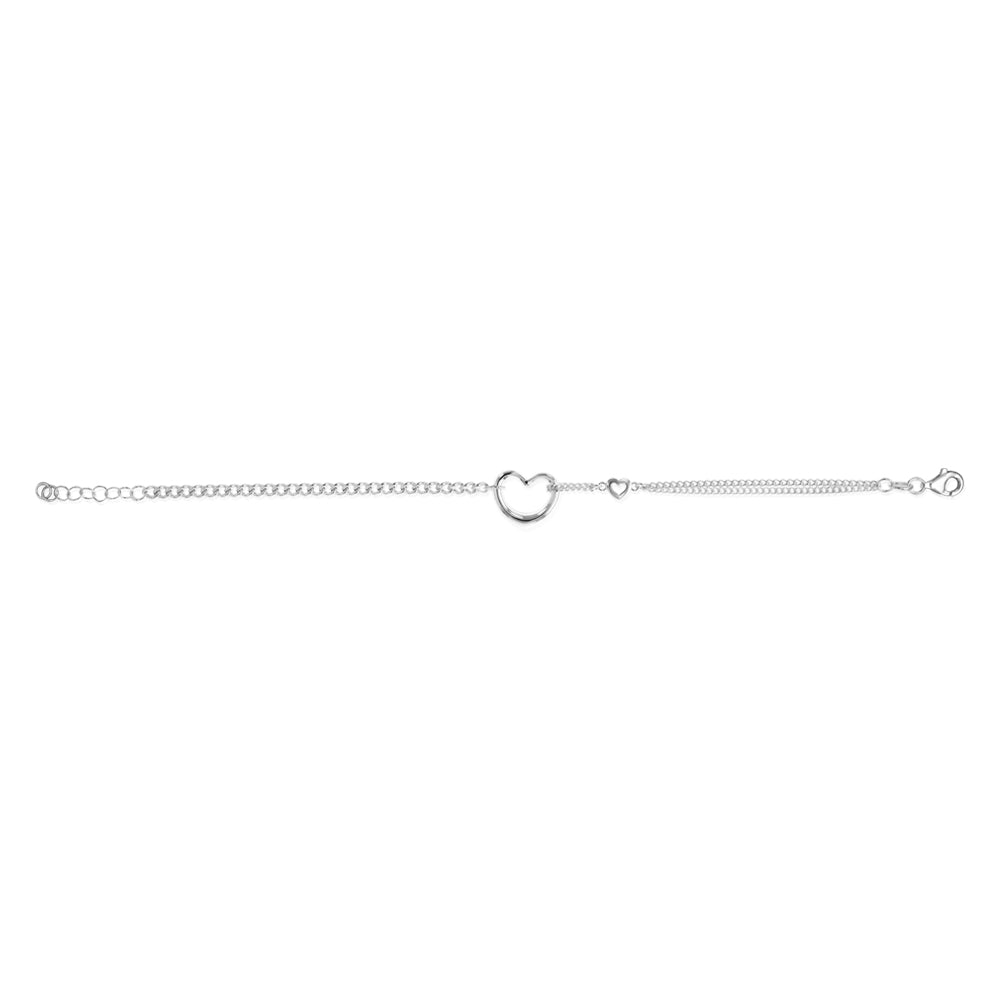 Sterling Silver Two Hearts 17+2cm Bracelet