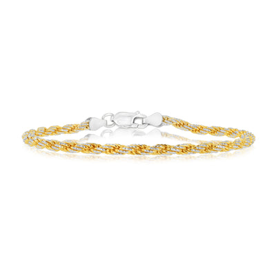 Sterling Silver And Gold-Plated Two-Toned Rope 70 Gauge 19cm Bracelet