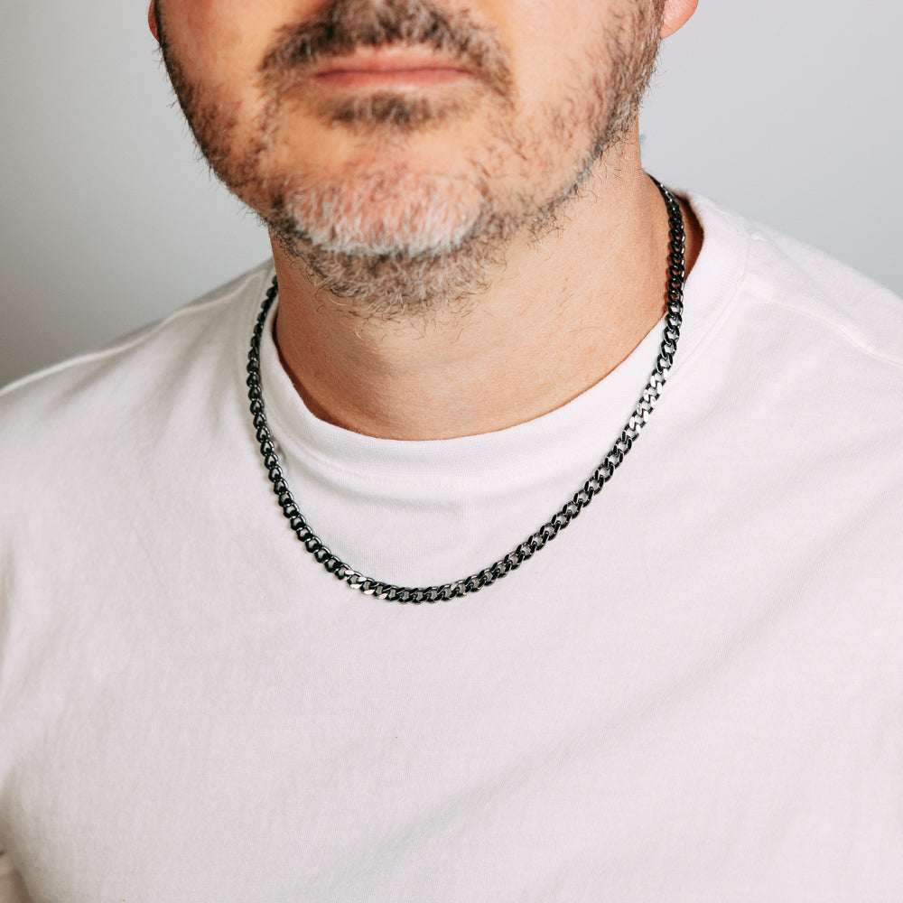 Sterling Silver Black Rhodium Plated Curb 150 Gauge 50cm Chain