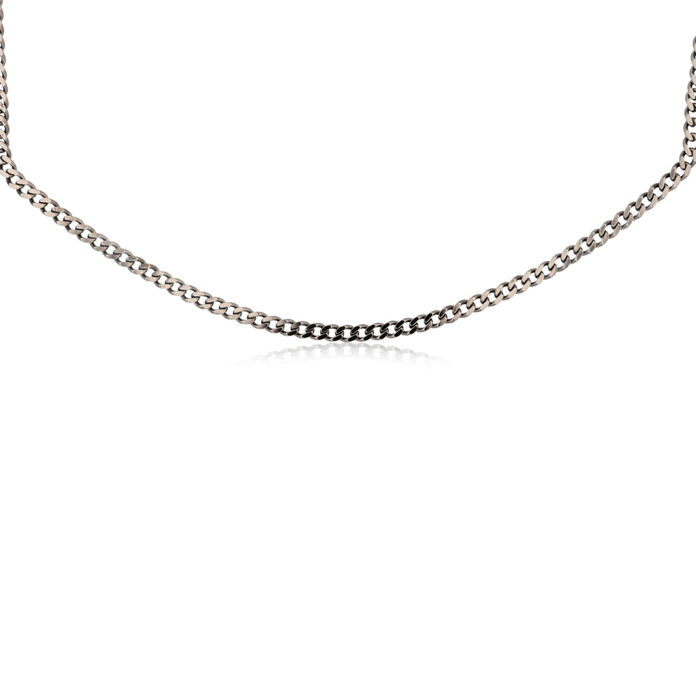 Sterling Silver Black Rhodium Plated Curb 150 Gauge 55cm Chain