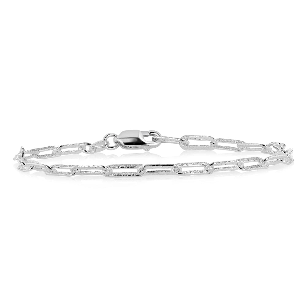 Sterling Silver Fancy Patterned Paperclip 90 Gauge 19cm Bracelet