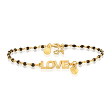 Load image into Gallery viewer, Sterling Silver Gold Plated Love Heart Black Enamel Bead 17+2cm Bracelet