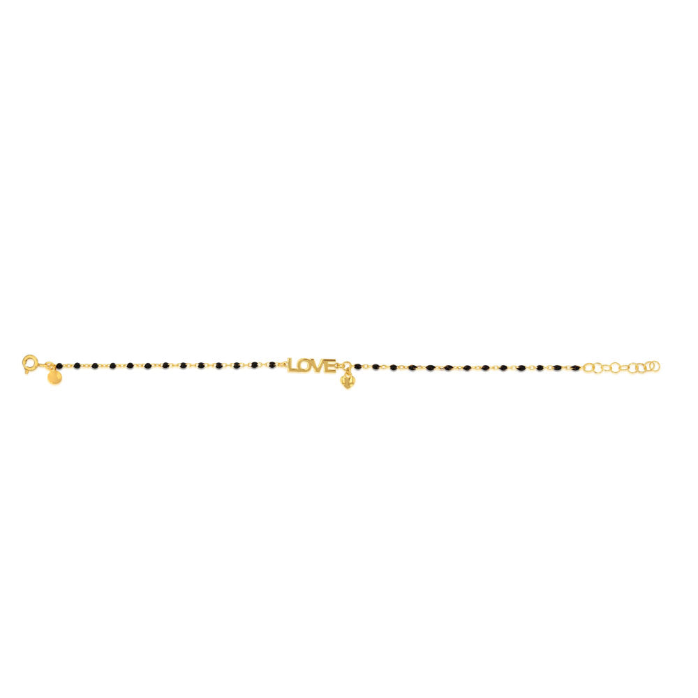 Sterling Silver Gold Plated Love Heart Black Enamel Bead 17+2cm Bracelet