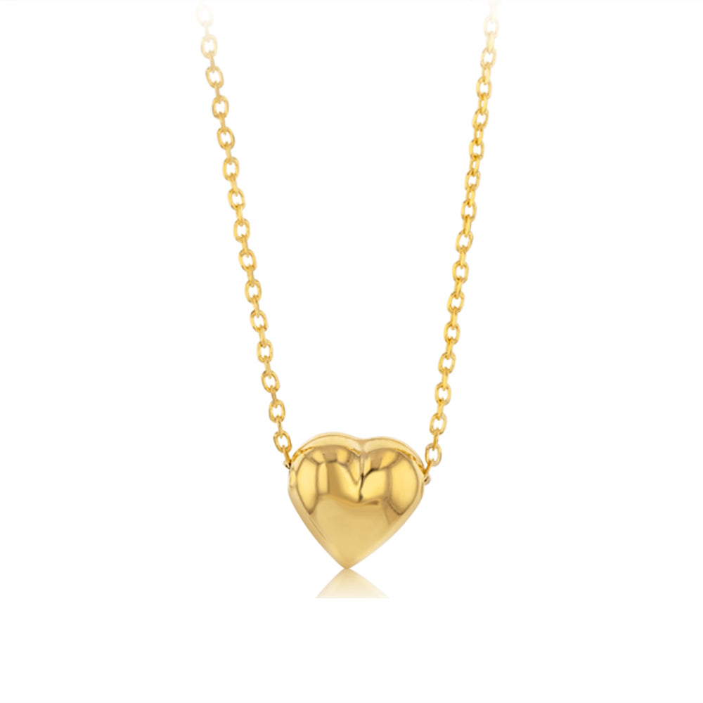 Sterling Silver Gold Plated Mini Puffed Heart Pendant On Chain