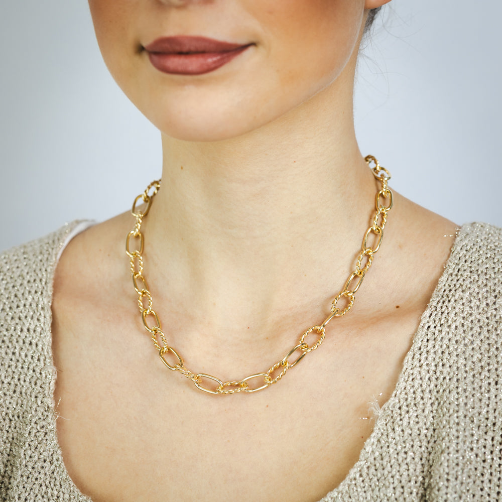 Sterling Silver Gold Plated Fancy Chunky Paperclip 45cm Chain