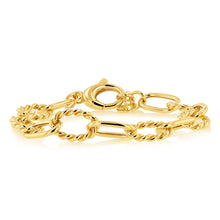 Load image into Gallery viewer, Sterling Silver Gold Plated Fancy Chunky Paperclip 19cm Bracelet