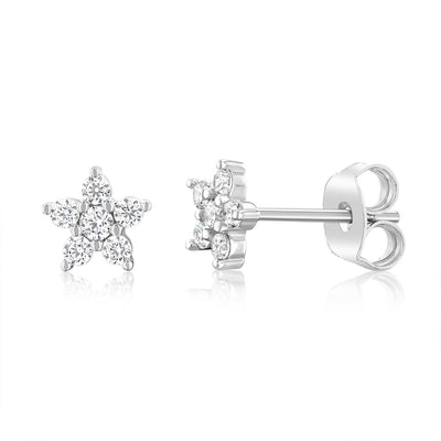 Sterling Silver Cubic Zirconia Flower Stud Earrings