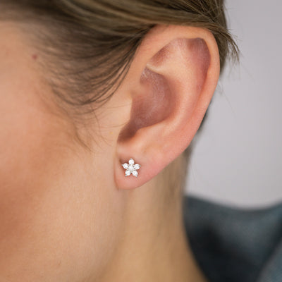 Sterling Silver Cubic Zirconia Flower Stud Earrings