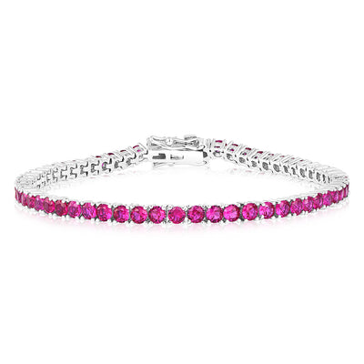 Sterling Silver Rhodium Plated 3mm Ruby Colored Zirconia 19cm Bracelet