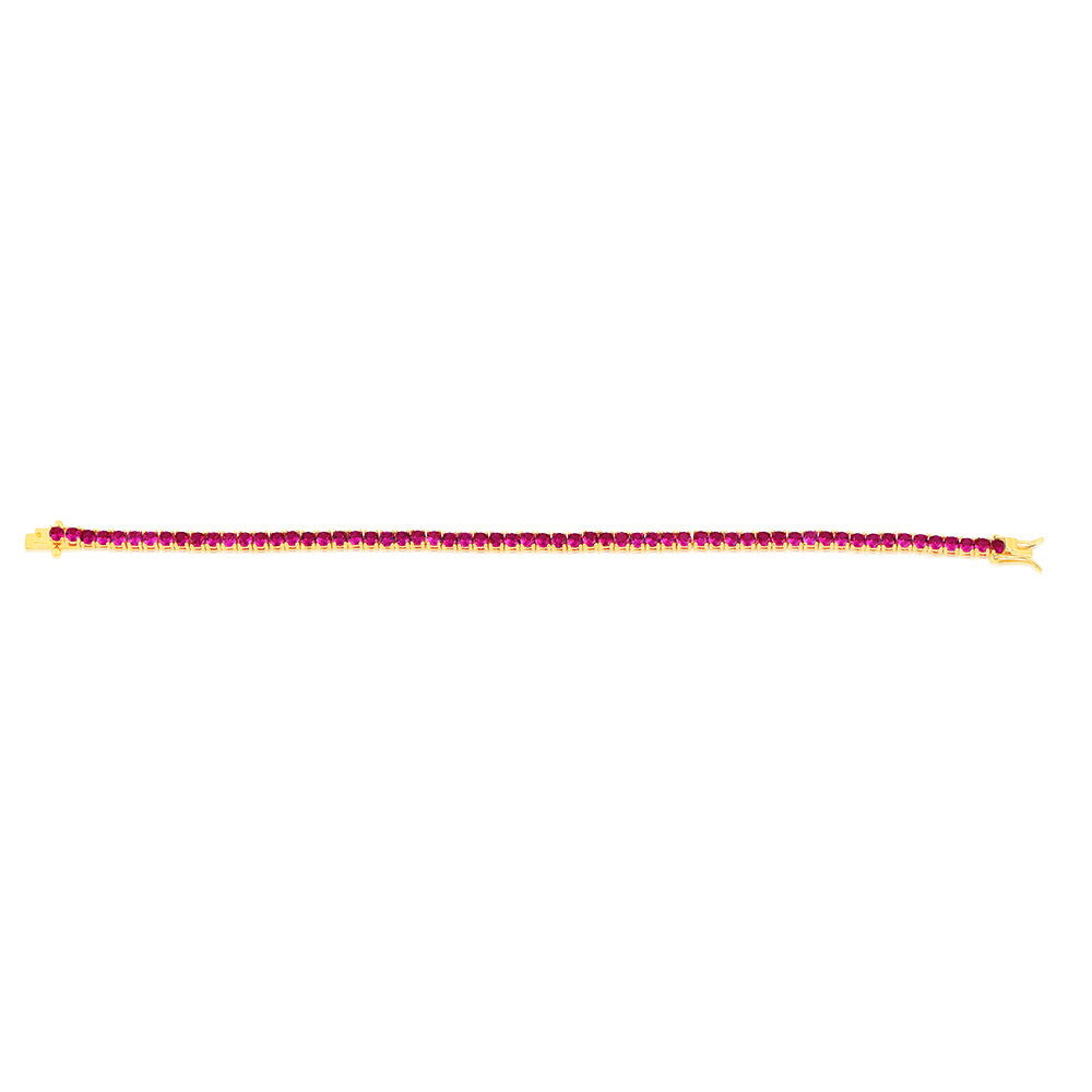 Sterling Silver Gold Plated 3mm Ruby Colored Cubic Zirconia 19cm Bracelet
