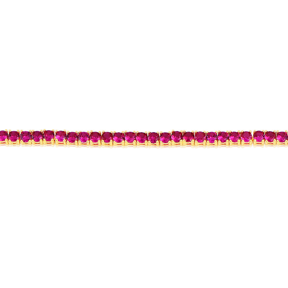 Sterling Silver Gold Plated 3mm Ruby Colored Cubic Zirconia 19cm Bracelet