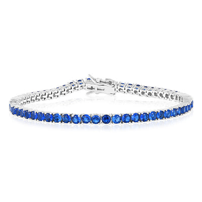 Sterling Silver Rhodium Plated 3mm Sapphire Blue Cubic Zirconia 19cm Bracelet