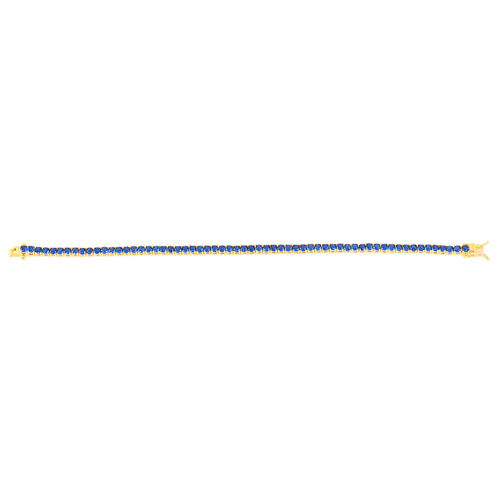 Sterling Silver Gold Plated 3mm Sapphire Blue Cubic Zirconia 19cm Bracelet