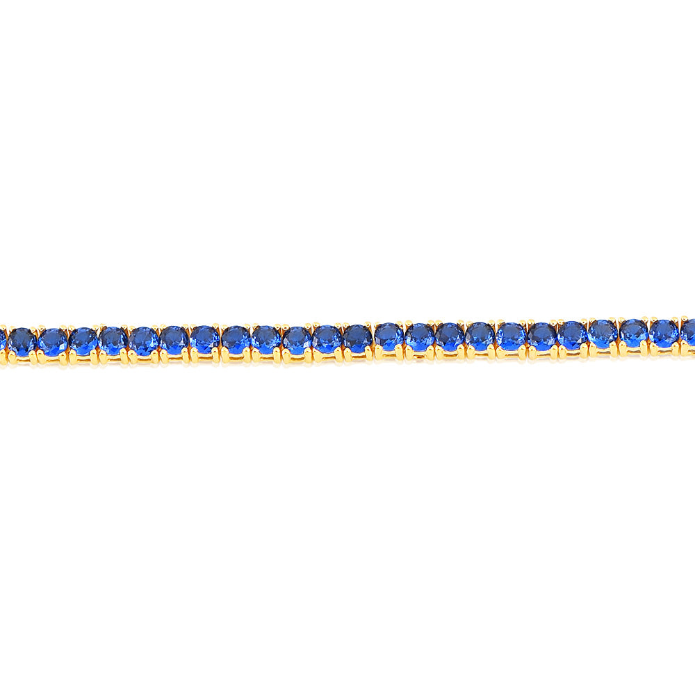 Sterling Silver Gold Plated 3mm Sapphire Blue Cubic Zirconia 19cm Bracelet