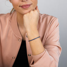 Load image into Gallery viewer, Sterling Silver Gold Plated 3mm Sapphire Blue Cubic Zirconia 19cm Bracelet