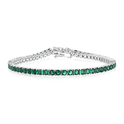 Sterling Silver Rhodium Plated 3mm Emerald Green Coloured Cubic Zirconia 19cm Bracelet
