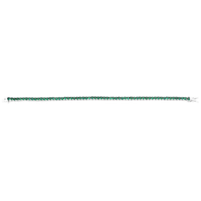 Sterling Silver Rhodium Plated 3mm Emerald Green Coloured Cubic Zirconia 19cm Bracelet