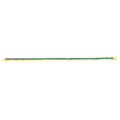 Sterling Silver Gold Plated 3mm Emerald Green Color Cubic Zirconia 19cm Bracelet