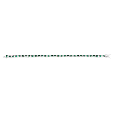 Sterling Silver Rhodium Plated 3mm White And Emerald Green Cubic Zirconia 19cm Bracelet