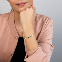 Load image into Gallery viewer, Sterling Silver Gold Plated 3mm White And Emerald Green Cubic Zirconia 19cm Bracelet