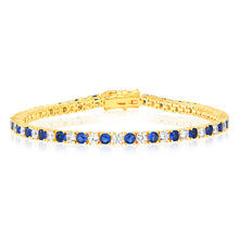 Load image into Gallery viewer, Sterling Silver Gold Plated 3mm White And Sapphire Blue Cubic Zirconia 19cm Bracelet