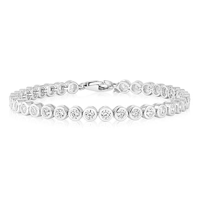 Sterling Silver 3mm Bezel White Cubic Zirconia 16+3cm Bracelet