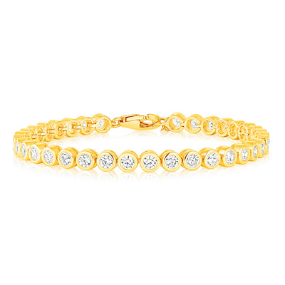 Sterling Silver Gold Plated 3mm Bezel White Cubic Zirconia 16+3cm Bracelet