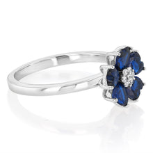 Load image into Gallery viewer, Sterling Silver Rhodium Plated White And Sapphire Blue Cubic Zirconia Flower Ring