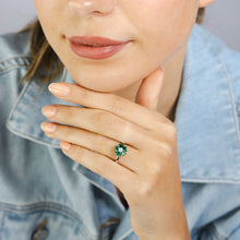 Load image into Gallery viewer, Sterling Silver Rhodium Plated White And Green Cubic Zirconia Flower Ring