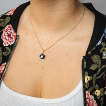Load image into Gallery viewer, Sterling Silver Gold Plated White And Sapphire Blue Cubic Zirconia Flower Pendant