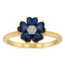 Load image into Gallery viewer, Sterling Silver Gold Plated White And Sapphire Blue Flower Ring