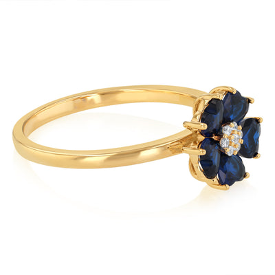 Sterling Silver Gold Plated White And Sapphire Blue Flower Ring